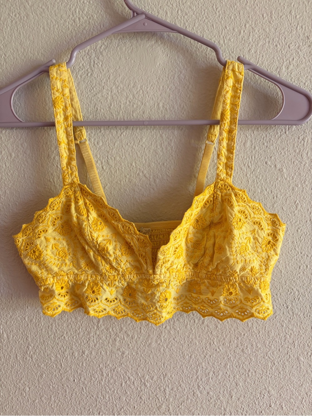 Free People Yellow Lace Bralette with Scalloped Hem